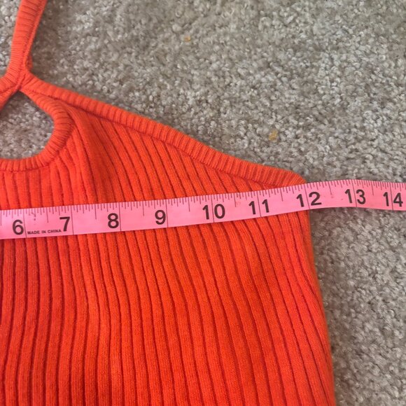 Urban Outfitters Orange Ribbed Sweater Keyhole Halter Crop Top Size Med #130 - Picture 4 of 5